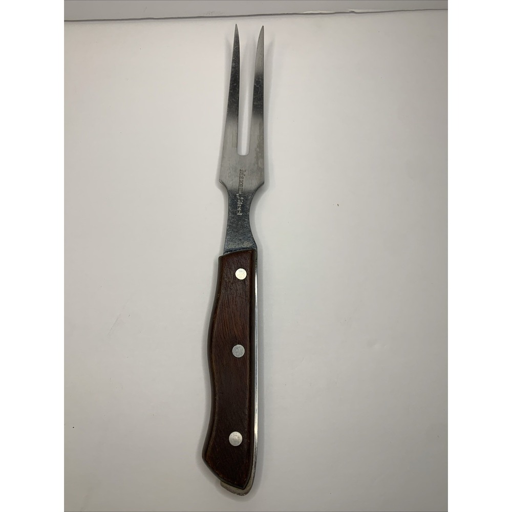 Vintage Maxam Stainless Steel Meat Carving Fork‎ Wood Handle.
